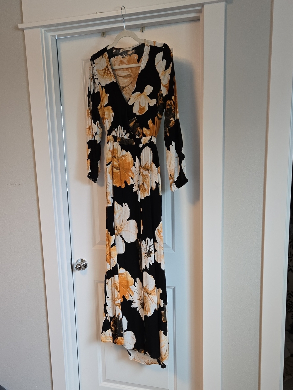 Rokoko Black Floral Wrap Maxi Dress with Open Back EXCELLENT CONDITION